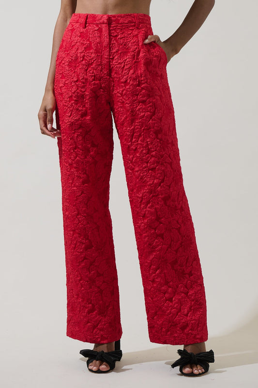 Jacquard High Waisted Pants - Red