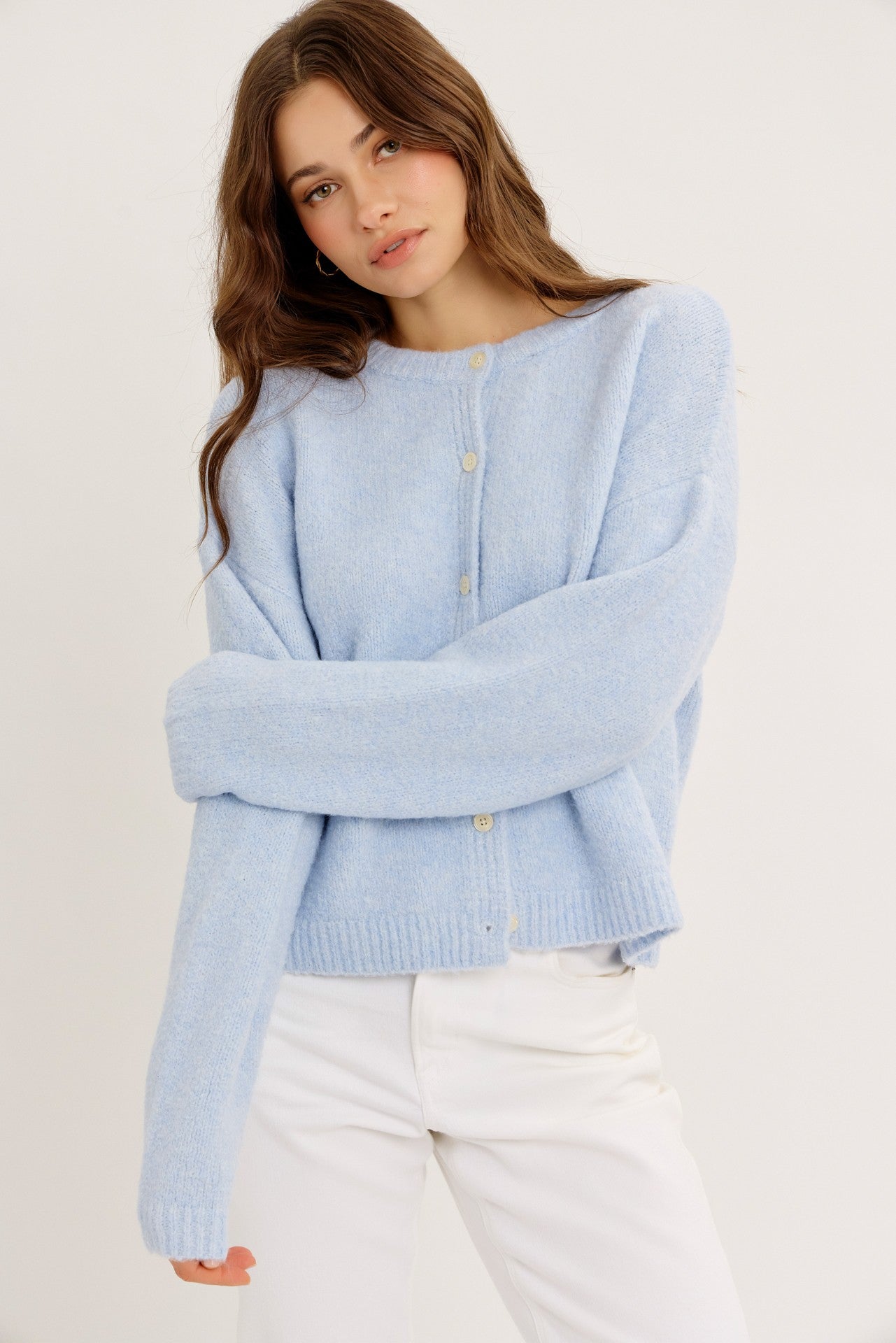 Oversized Cloud Touch Button-down Cardigan - Baby Blue