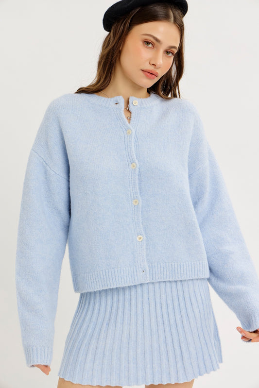 Oversized Cloud Touch Button-down Cardigan - Baby Blue