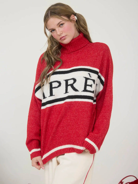 Après Turtleneck Long Sleeve Knit Pullover - Red