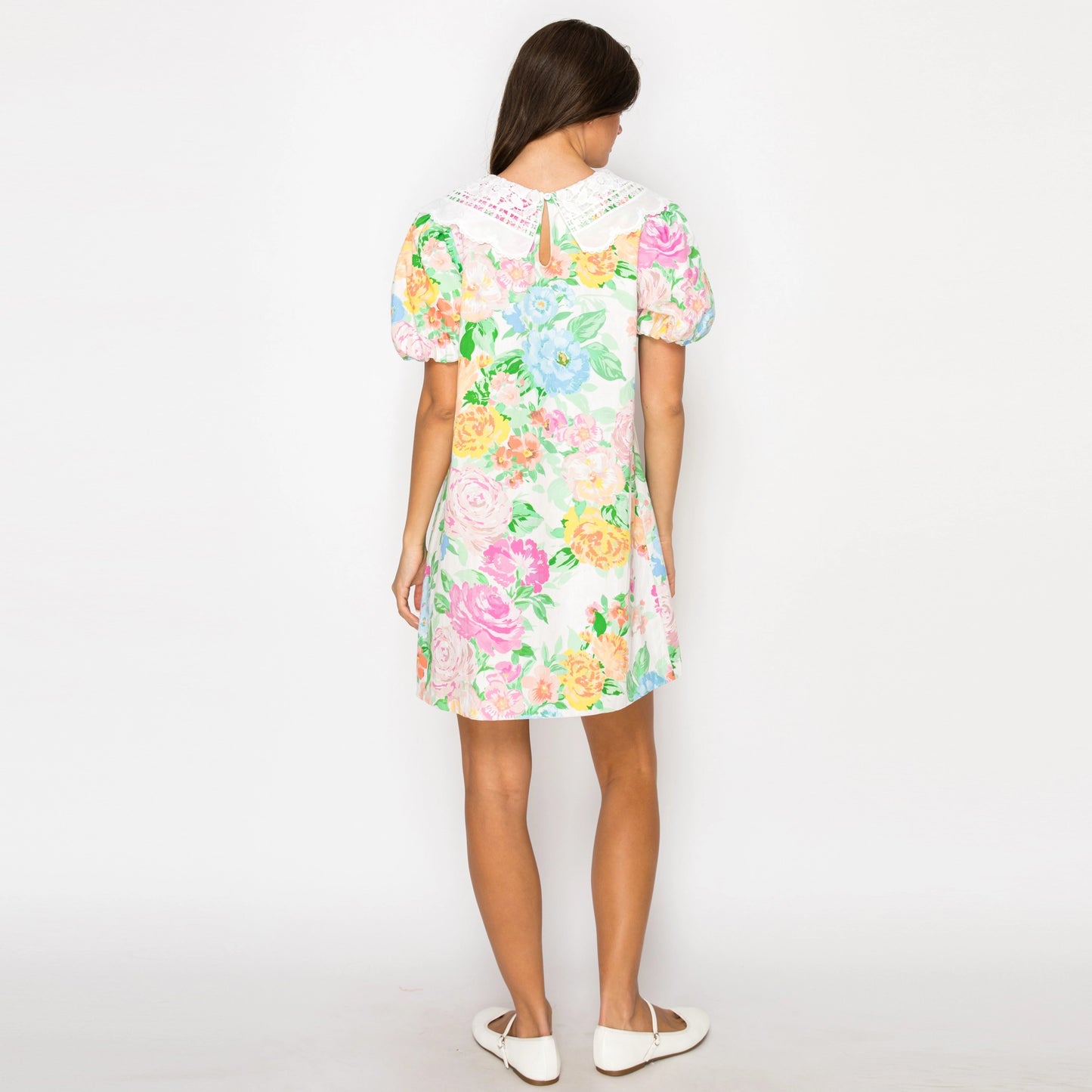 Garden Flower Lace Collar Mini Dress