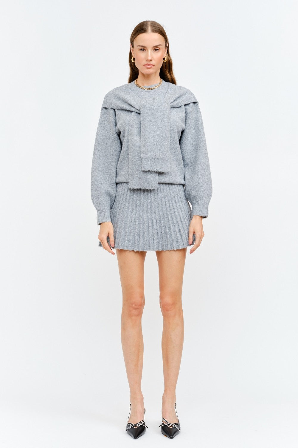 Sweater Pleated Skirt - Ivory