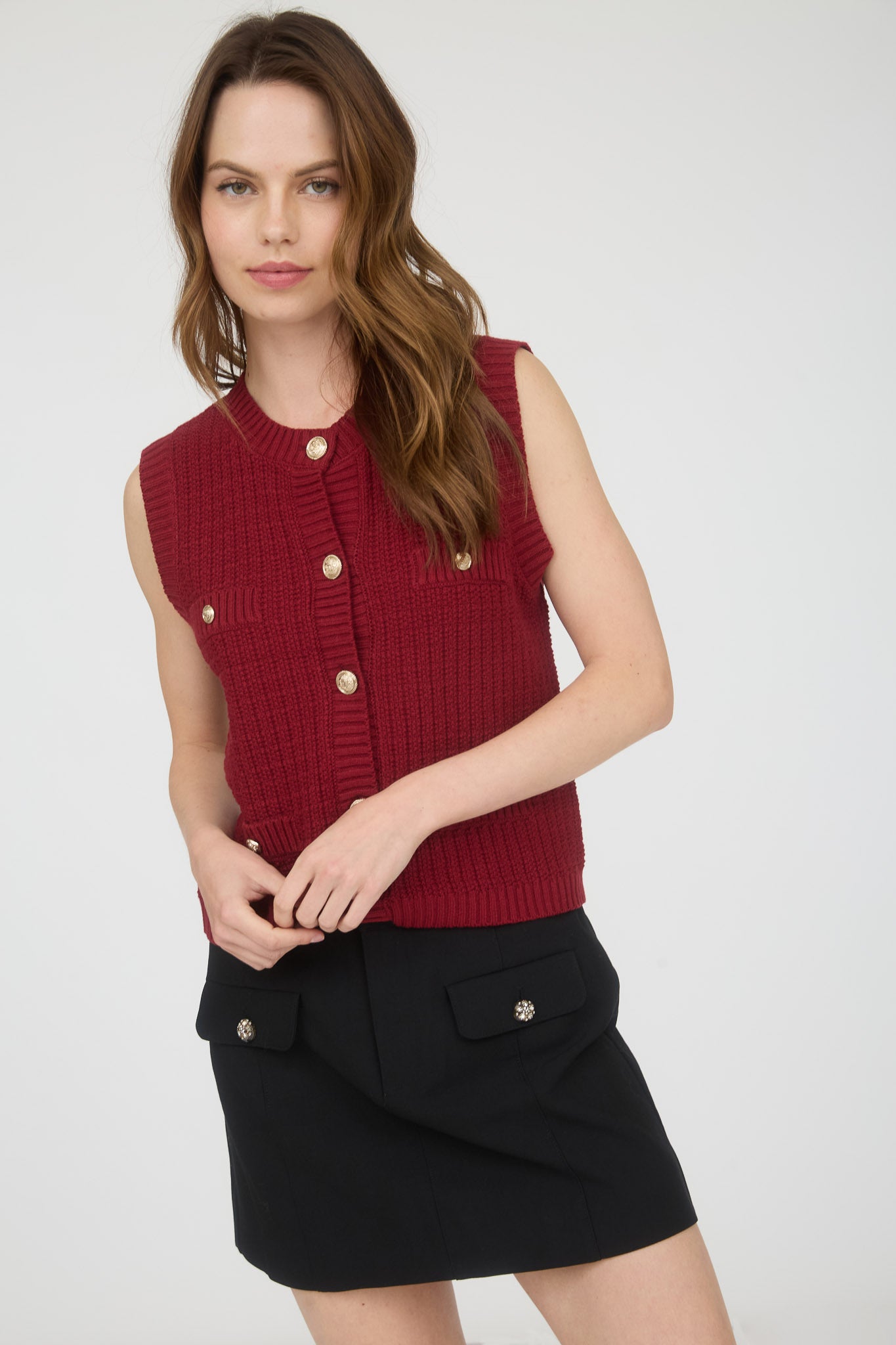 Chunky Sweater Vest - Dark Red
