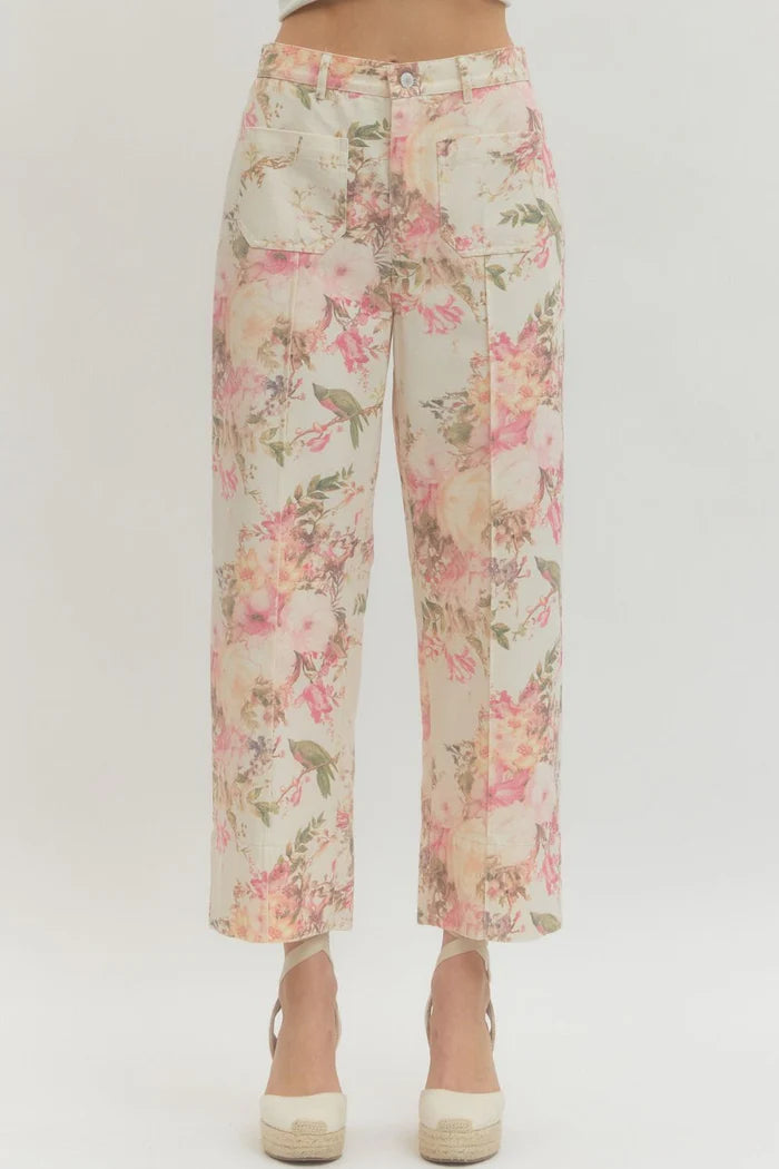 Floral Pants - Ecru/Pink