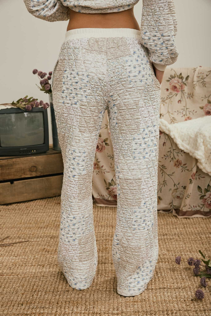 Patchwork Quilted Lounge Pants - Cream Multi