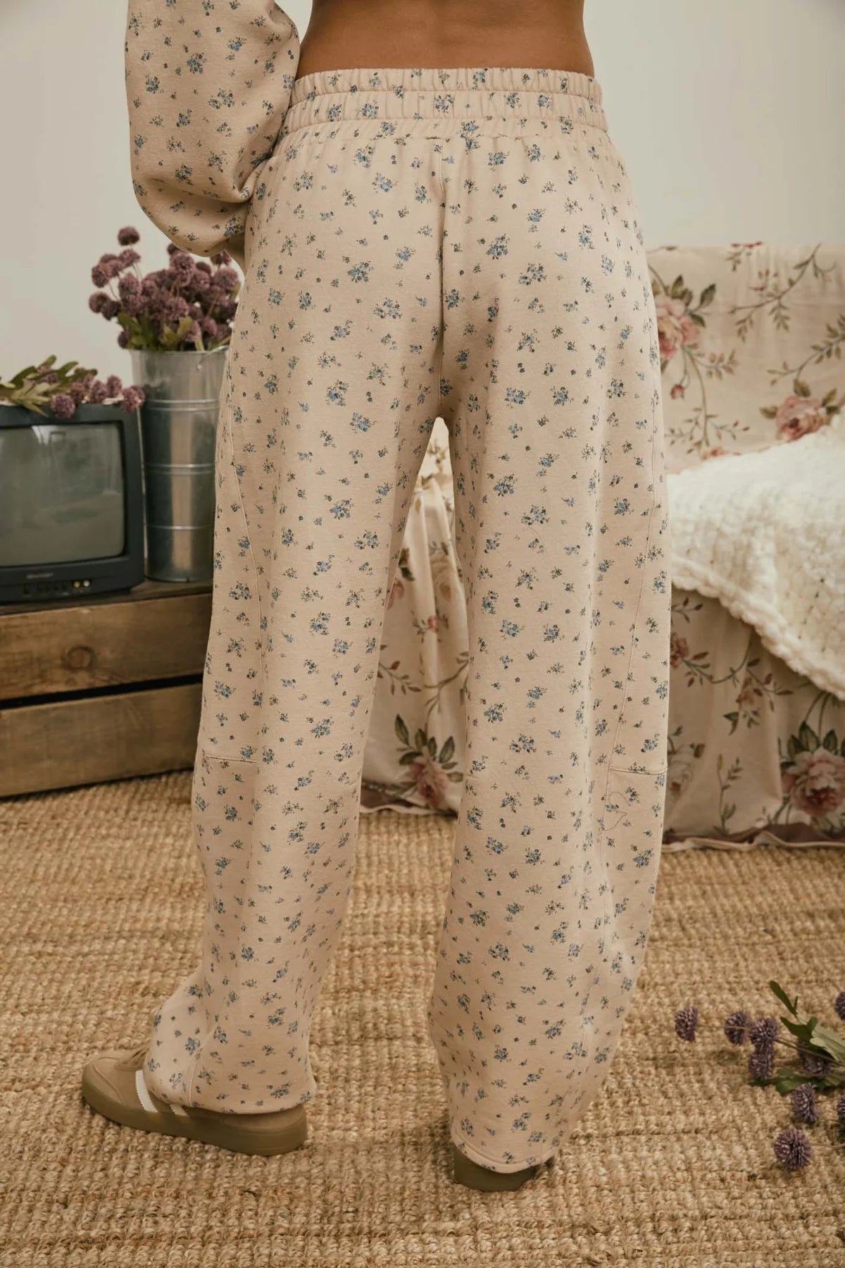 Floral Drawstring Pants - Khaki Multi