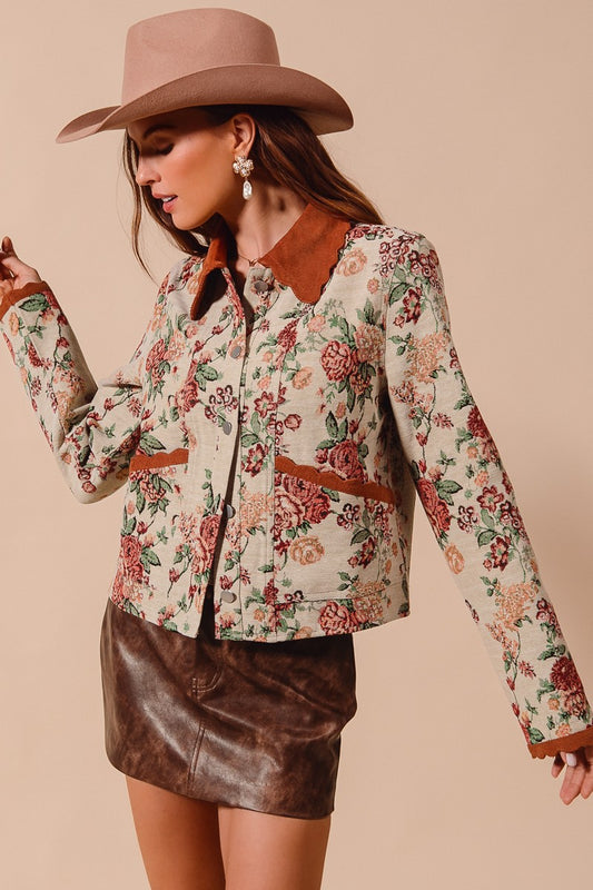 Floral Jacquard Button Front Jacket