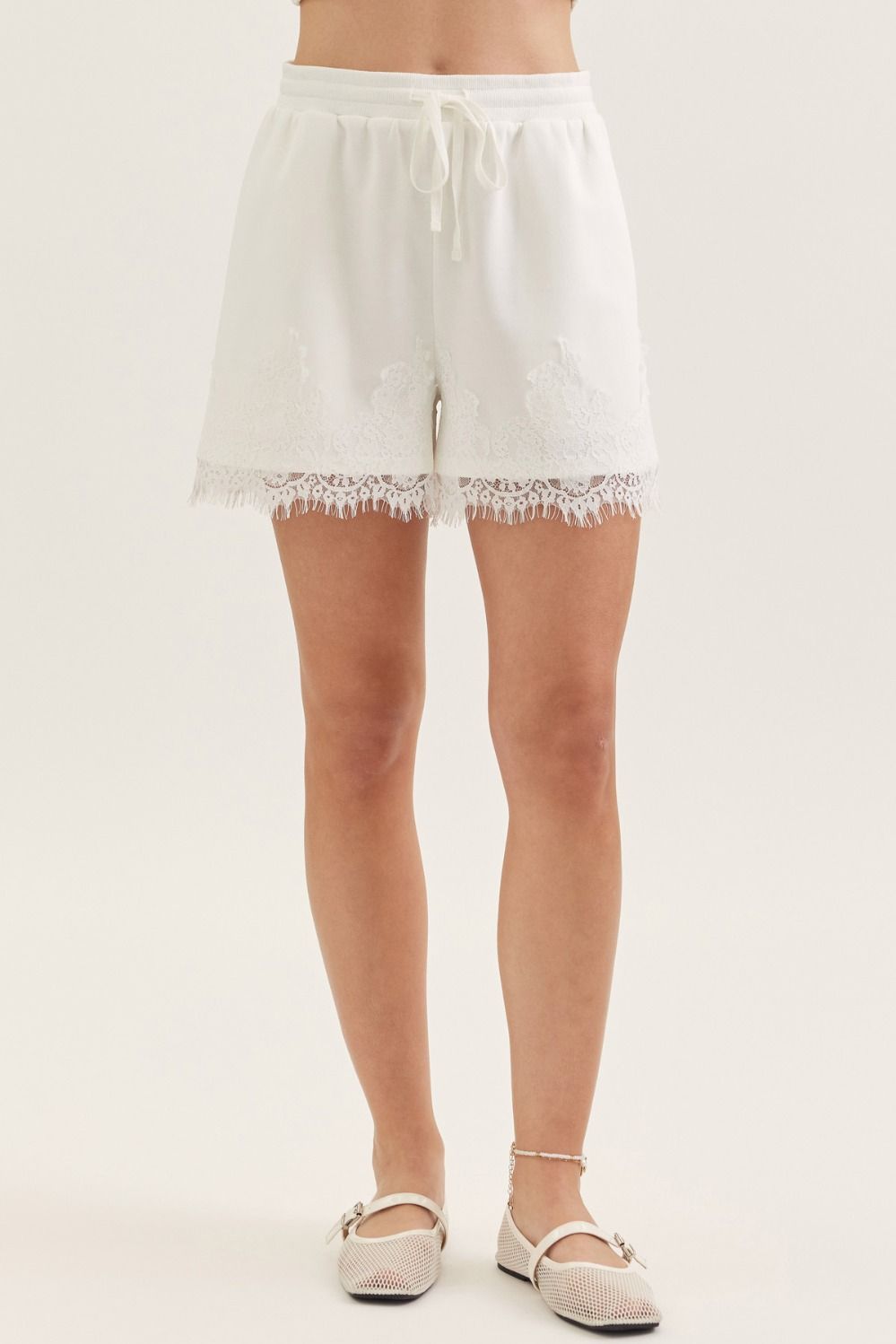 Lace Trim Shorts - Off White