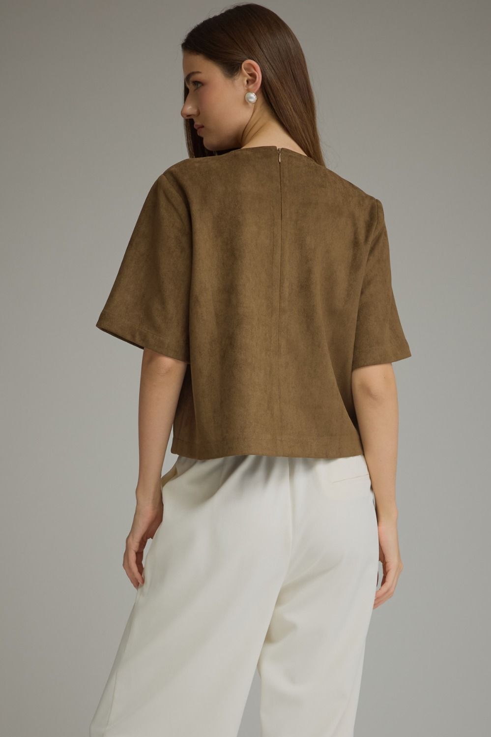 Short Sleeve Top w Gold Detail - Wood
