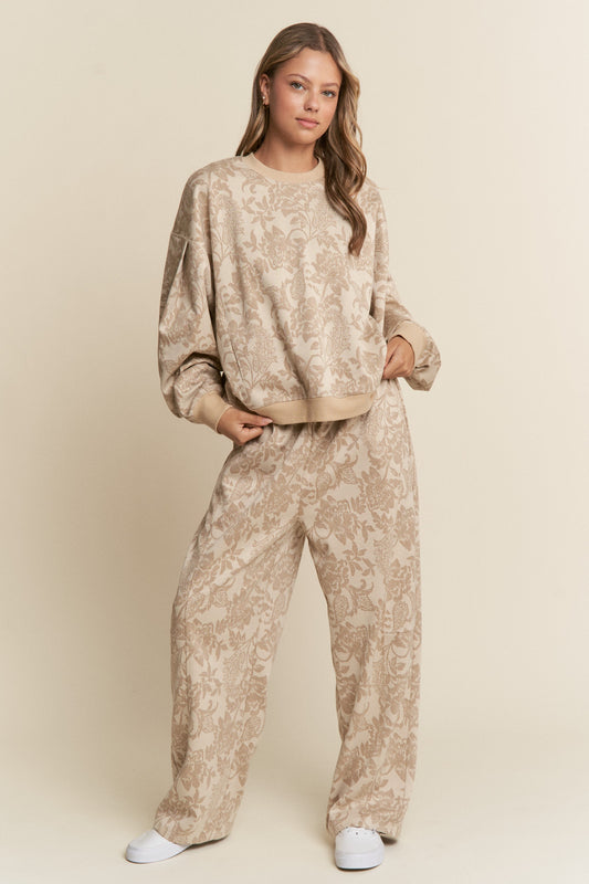 Floral Knit Casual Pants - Taupe