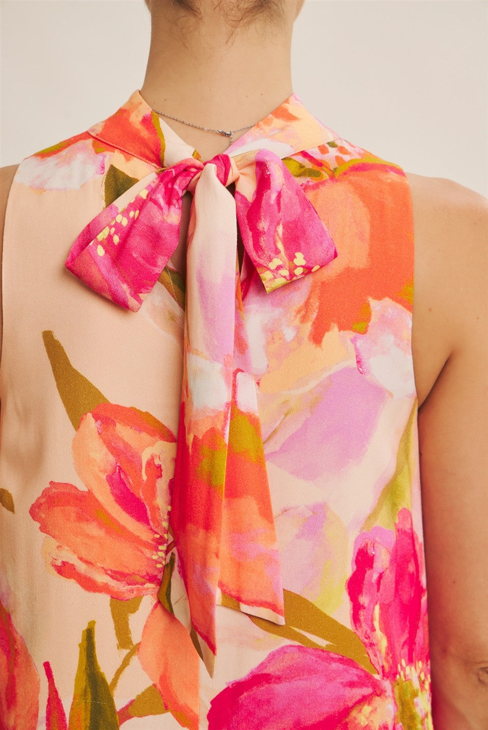 Floral Maxi Dress With Back Bow - Peach Multi