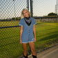 Game Time Distressed Denim Romper - Denim Blue