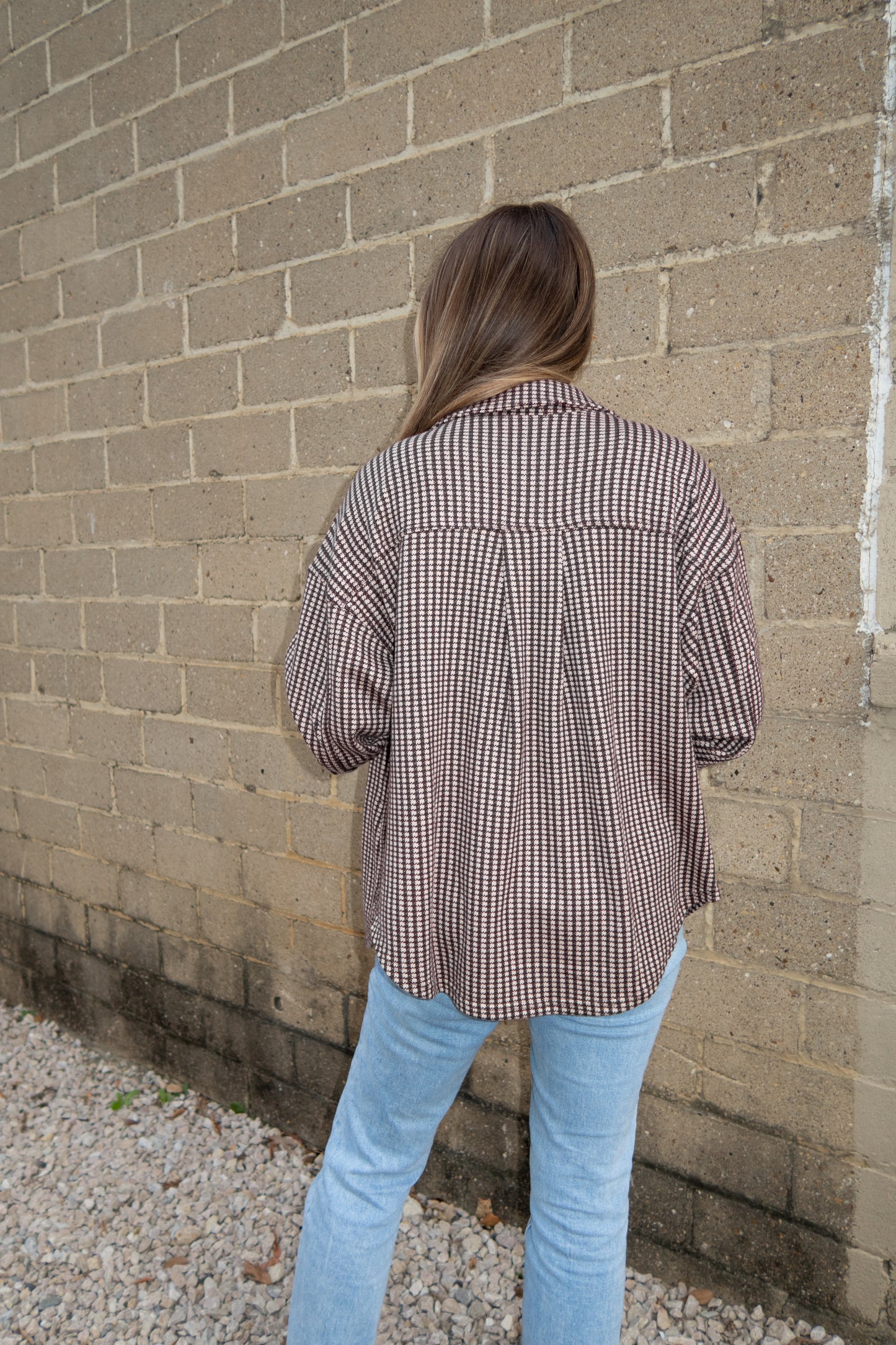 Button Down Checkered Shacket - Brown