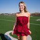 Game Day Feeling Corduroy Ruffle Romper Dress - Maroon