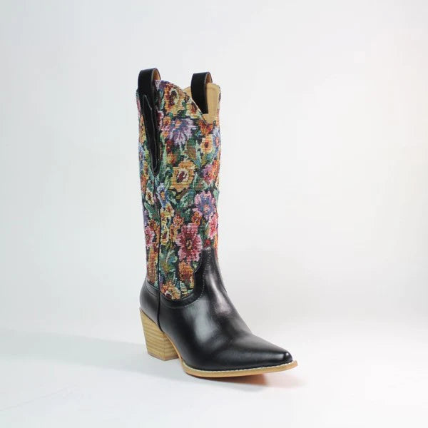 Floral Tapestry Boot -  Black