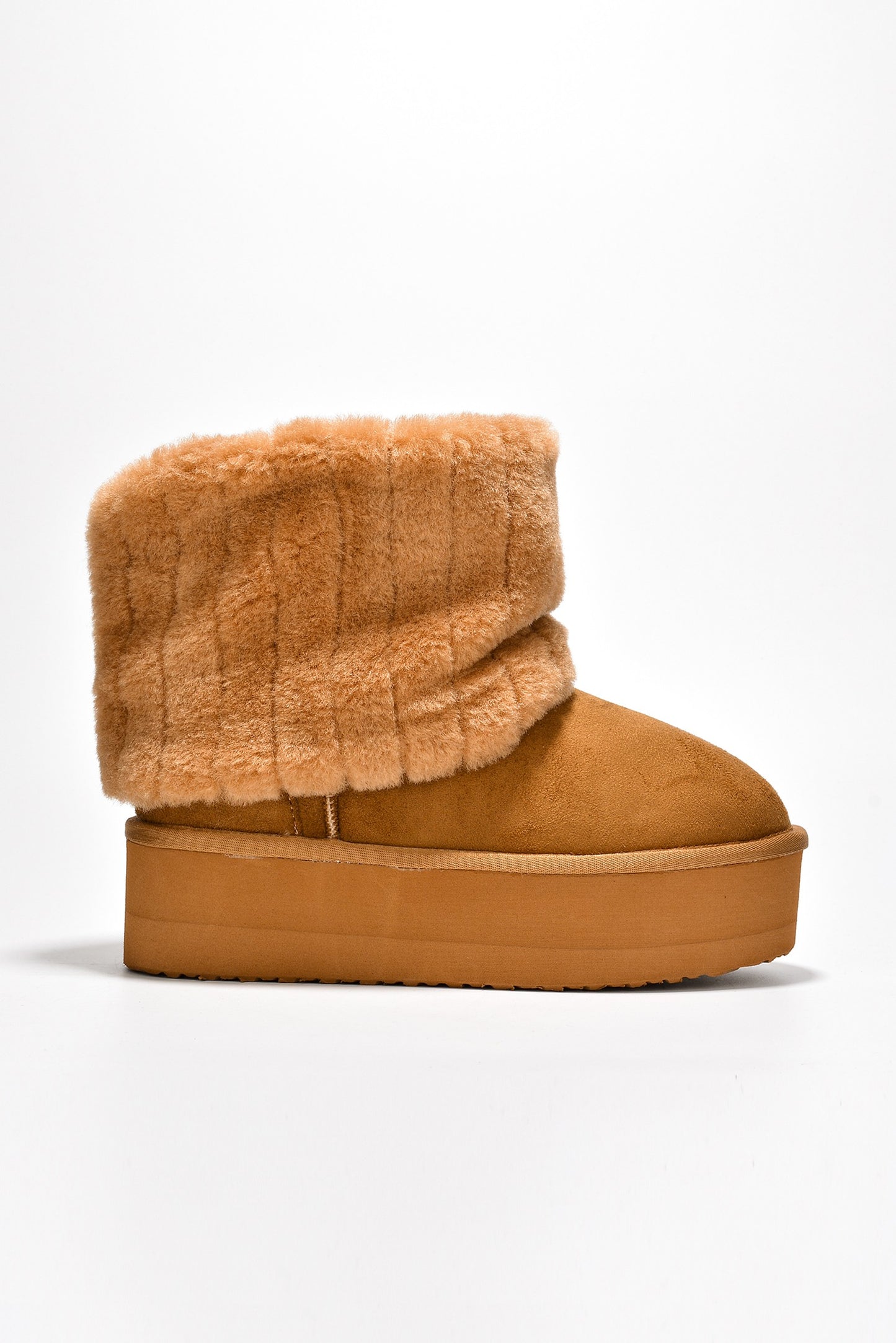 Fold Over Suede Booties - Camel + Black