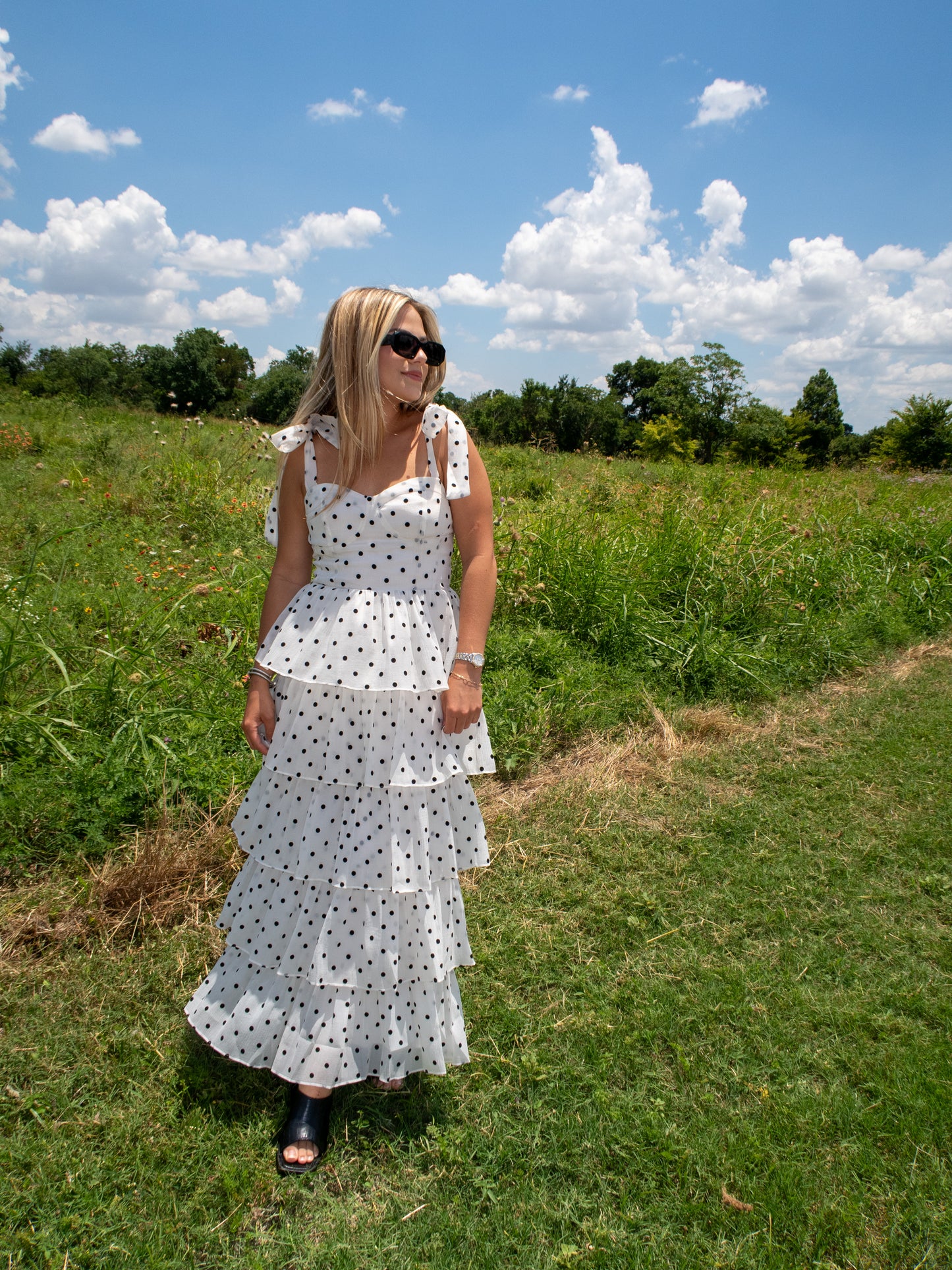 Monte Carlo Polka Dot Midi Dress - White/Black