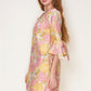 Bell Sleeve Jacquard Mini Dress-Pink/Yellow