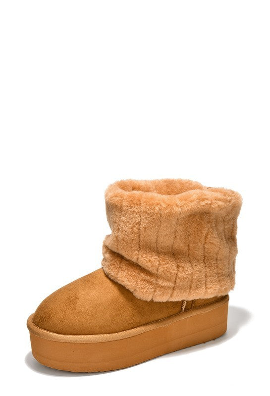 Fold Over Suede Booties - Camel + Black