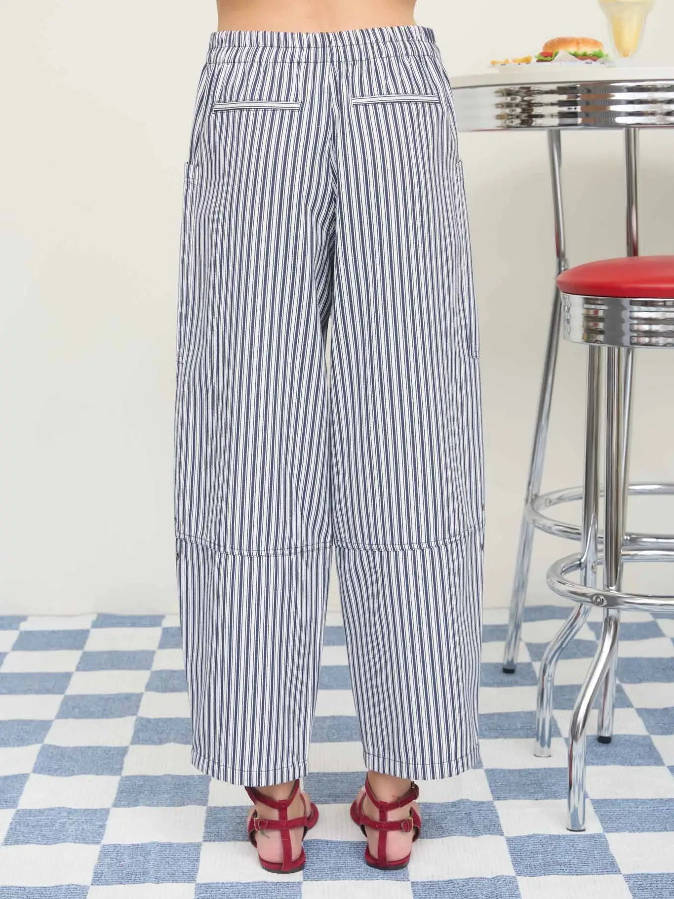 Stripe Wide Leg Pant - Navy