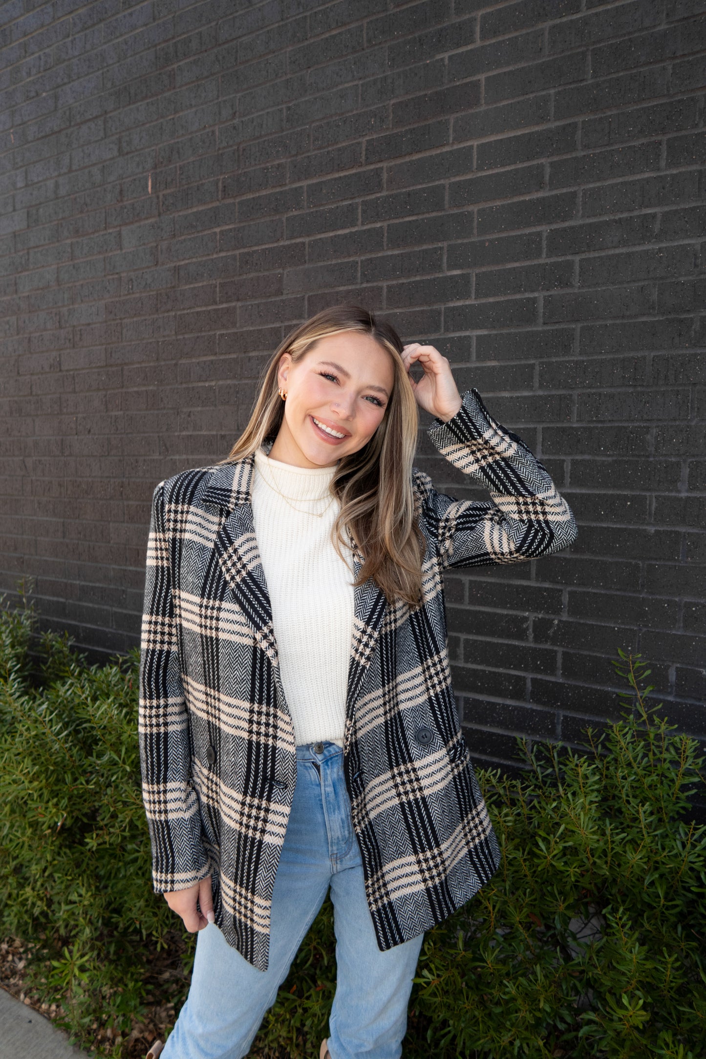 Plaid Blazer - Black/Taupe