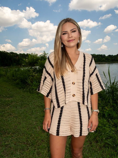 Lisbon Crochet Top - Black/Taupe