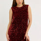 Sequin Velvet Mini Dress With Back Ribbon Tie - Burgundy