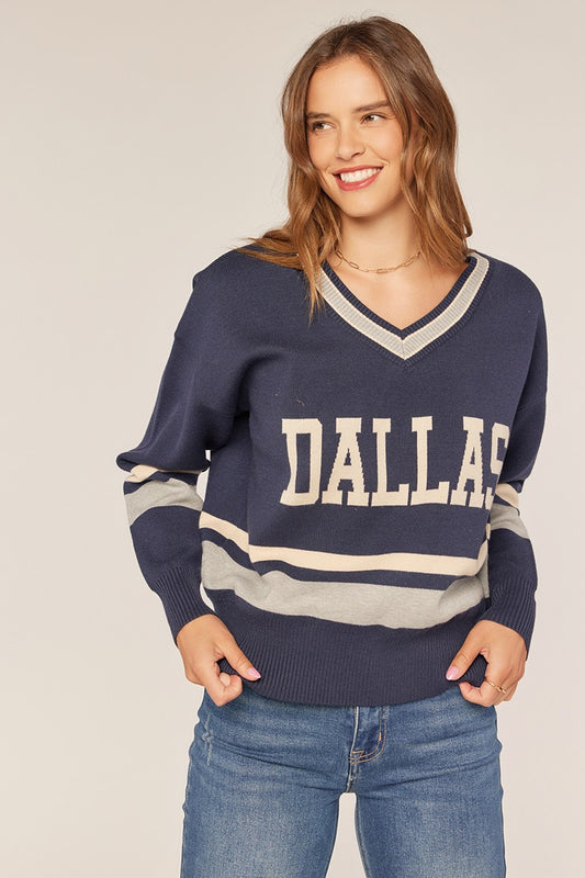 Dallas V Neck Sweater - Navy