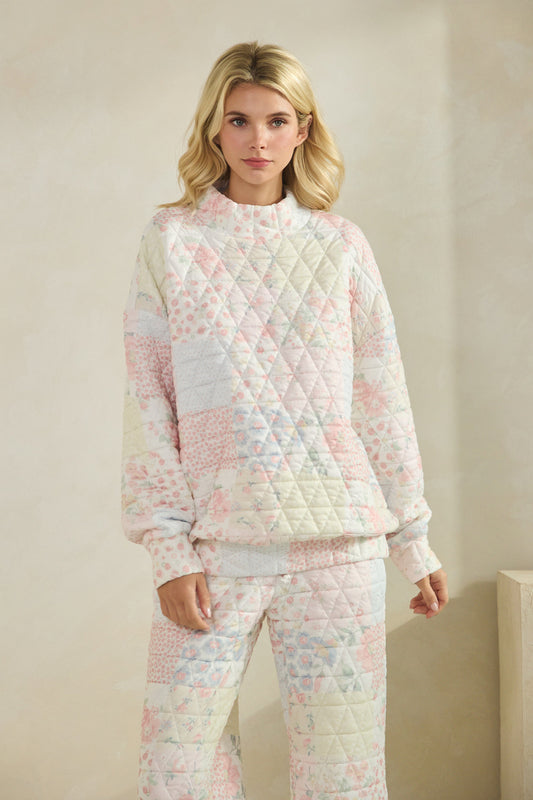 Floral Textured Mock Neck Sweater - Pastel