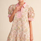 Floral Collared Drop Waist Dress - Pink