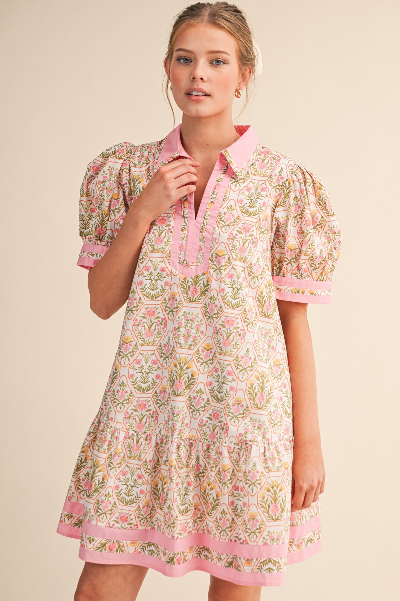 Floral Collared Drop Waist Dress