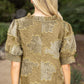 Ruffled V-neck Textured Top - Olive