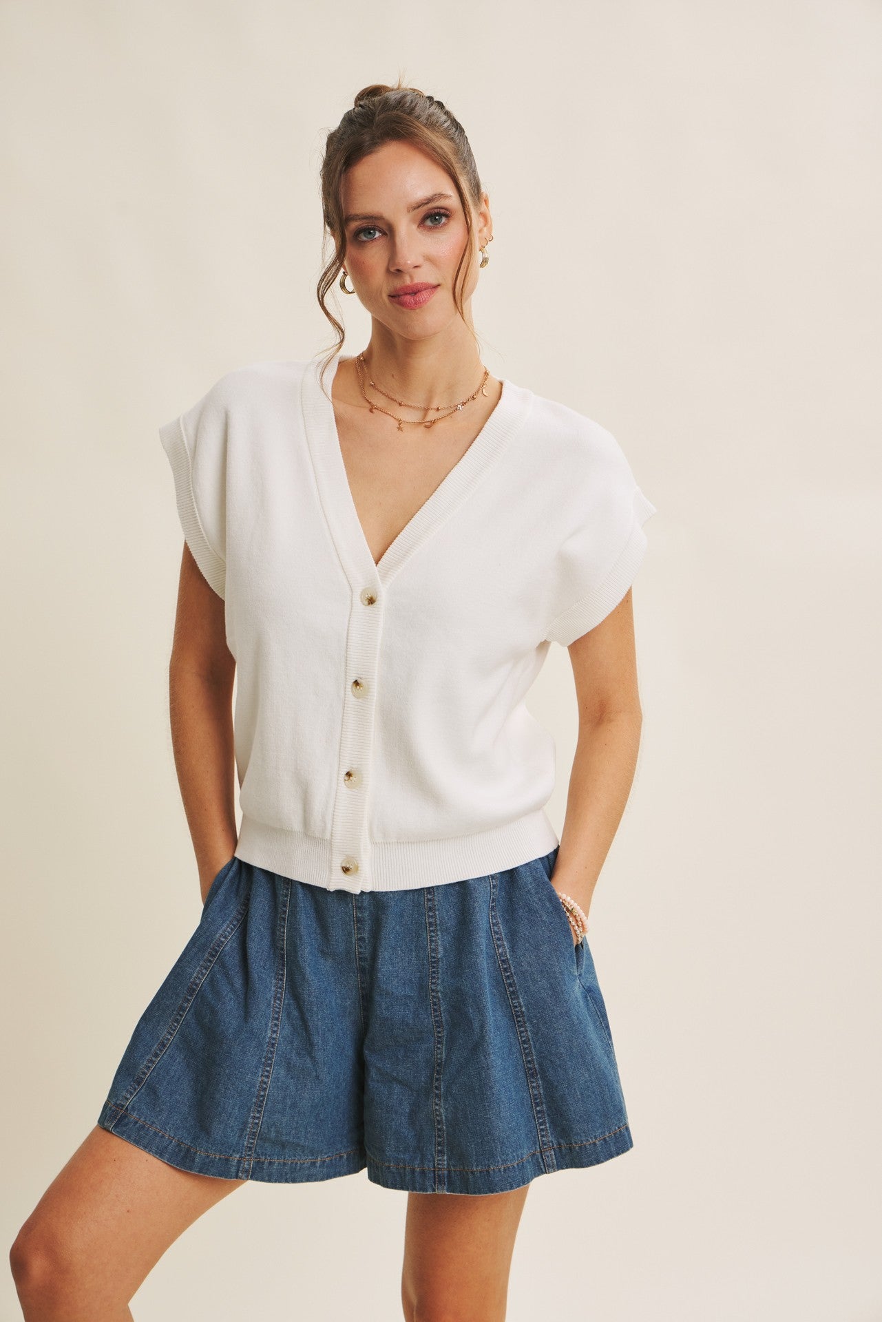 Cotton Button-down Sweater Vest - Off-White