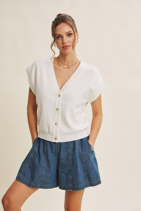 Cotton Button-down Sweater Vest - Off-White