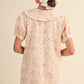 Doll Collar Floral Eyelet Striped Mini Dress - Pink Stripe