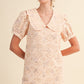 Doll Collar Floral Eyelet Striped Mini Dress - Pink Stripe