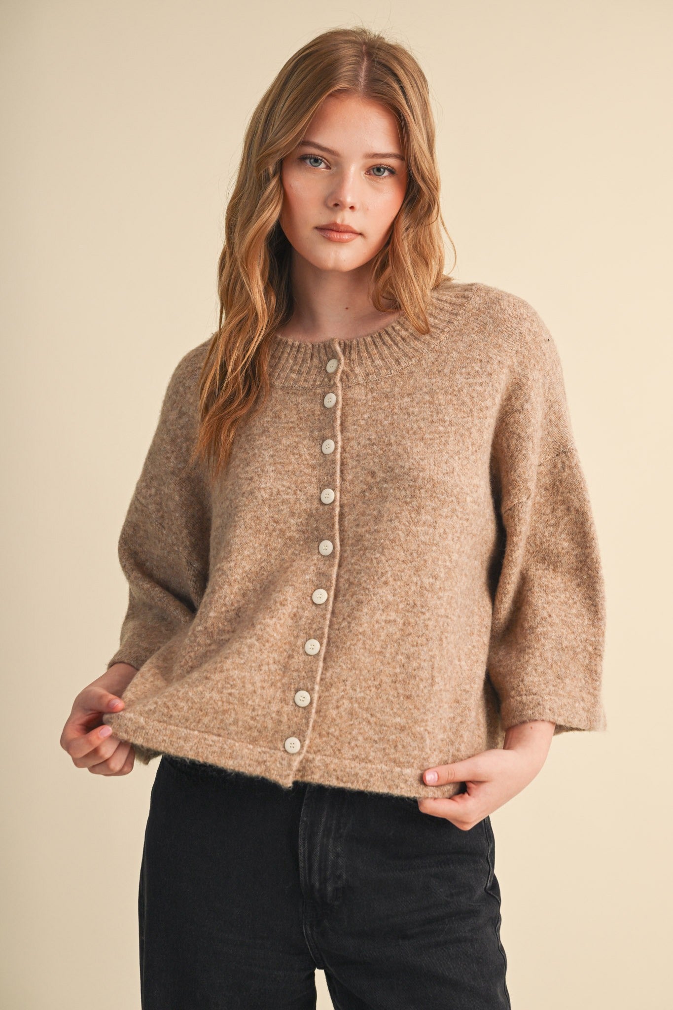 Elbow Length Sweater/Cardigan - Mocha Brown