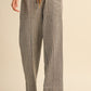 Striped Wide Leg Drawstring Pants - Soft Charcoal