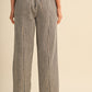 Striped Wide Leg Drawstring Pants - Soft Charcoal