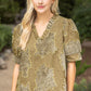 Ruffled V-neck Textured Top - Olive