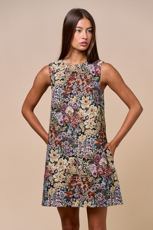 Sleeveless Tapestry Dress - Black Multi