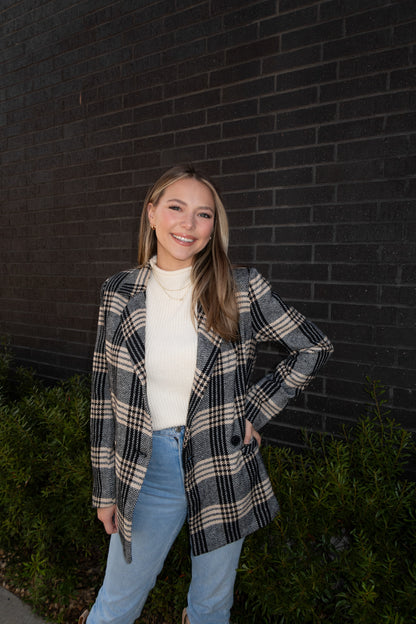 Plaid Blazer - Black/Taupe