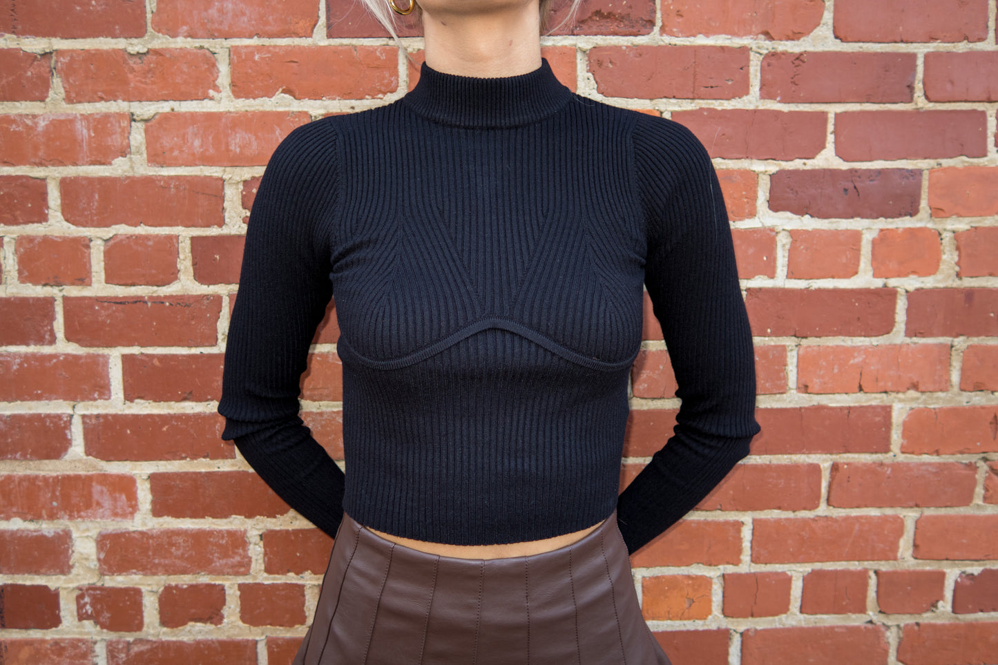 All Too Well Mock Neck Knit Long Sleeve Top - Black