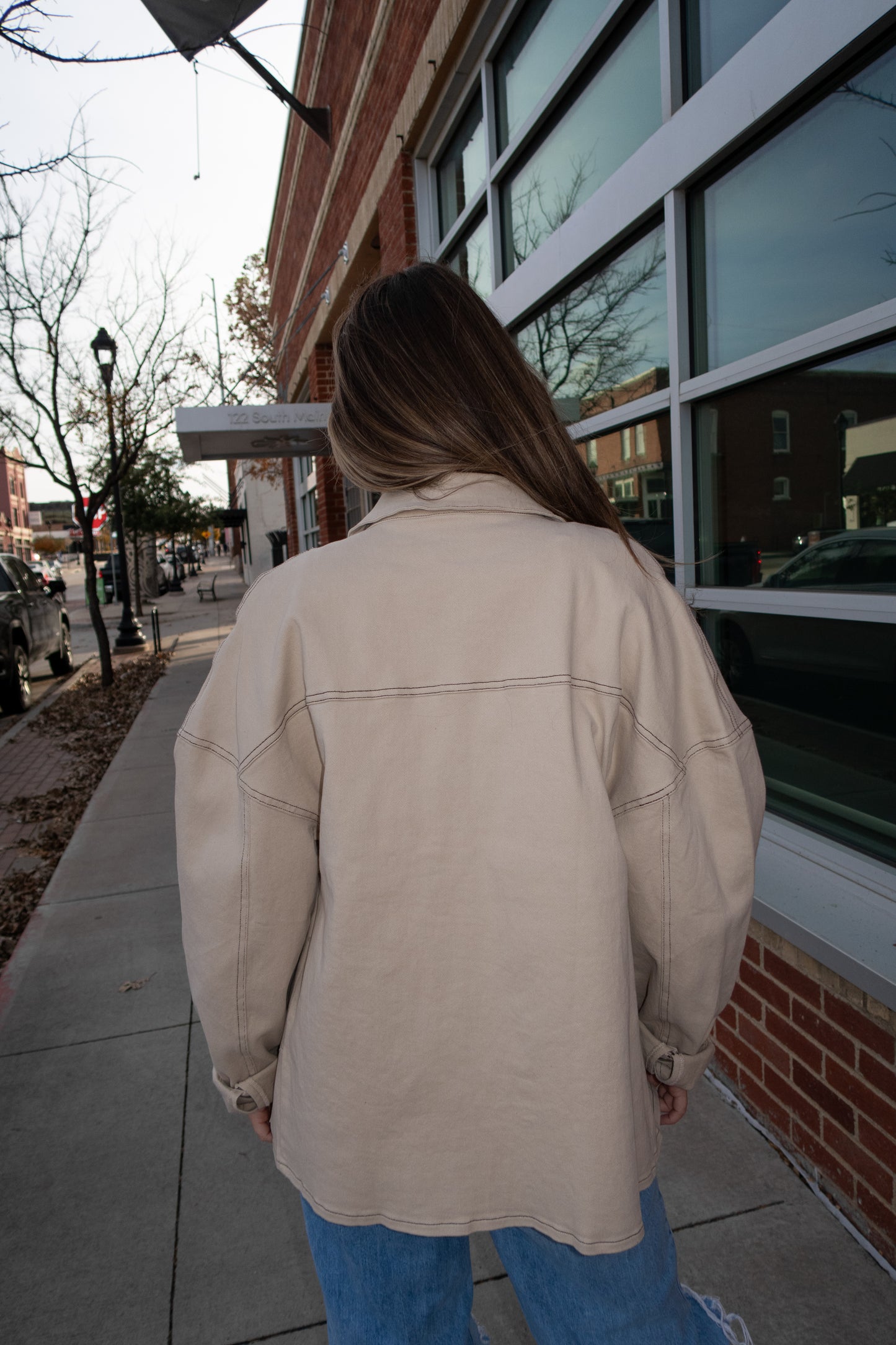 Jacket w Contrast Stitch - Light Taupe