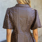 Leopard Print Leather Pleated Peplum Top - Brown
