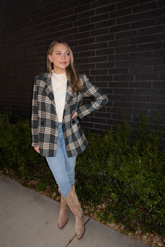 Plaid Blazer - Black/Taupe