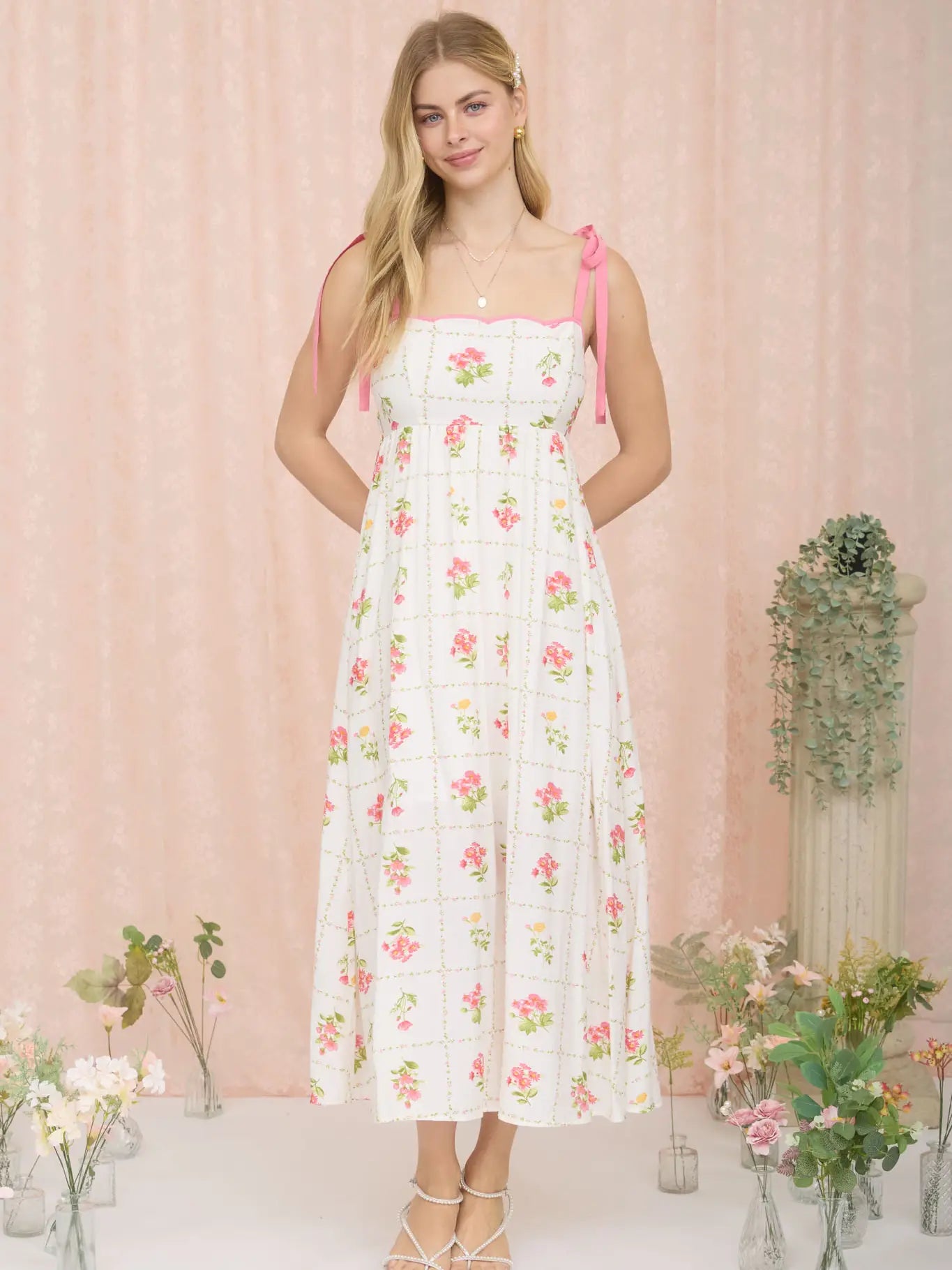 Floral Midi Dress - Pink/Yellow