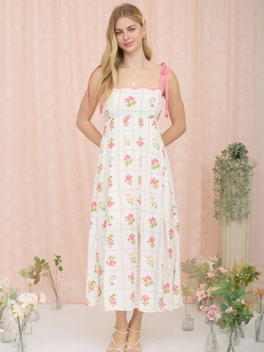 Floral Midi Dress - Pink/Yellow