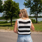 London Distressed Knit Tank - Black/White