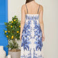 Floral Tile Pattern Midi Dress - Blue
